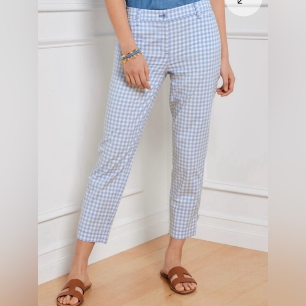 Talbots Gingham Perfect Crop Pants Size 6 Light Blue & White NWT